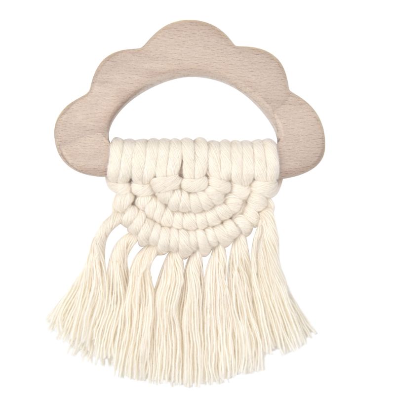 Vintage Baby Cloud Vorm Houten Bijtring Eco-vriendelijke Organische Houten Rammelaar Ring Chewable Baby Tandjes Speelgoed L9CD: beige