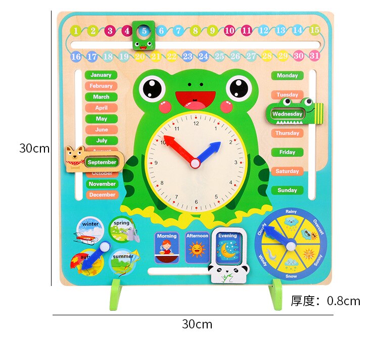 Kinderen Houten Kikker Multifunctionele Vroeg Onderwijs Kalender Klok Kleuterschool Baby Cognitieve Speelgoed Desktop Ornamenten