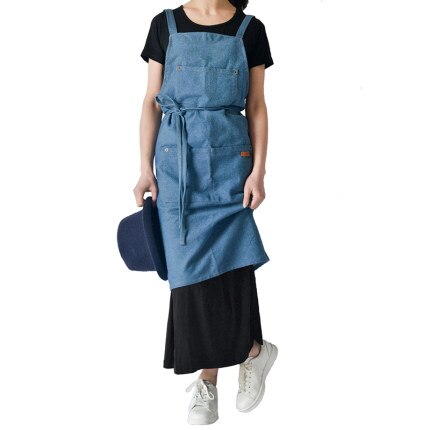 Kjøkken restaurant arbeid denim forkle bunnstoff cowboy kokk matlaging kjøkken forkle for kvinne menn kafé butikk bbq frisør: Lyse blå