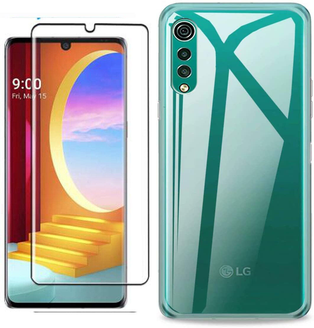 3-en-1 étui + appareil photo verre trempé sur pour LG velours 5G LM-G900N LM-G900E verre protecteur d'écran pour LG velours 5G G9 2.5D verre: 2 in 1 clear case