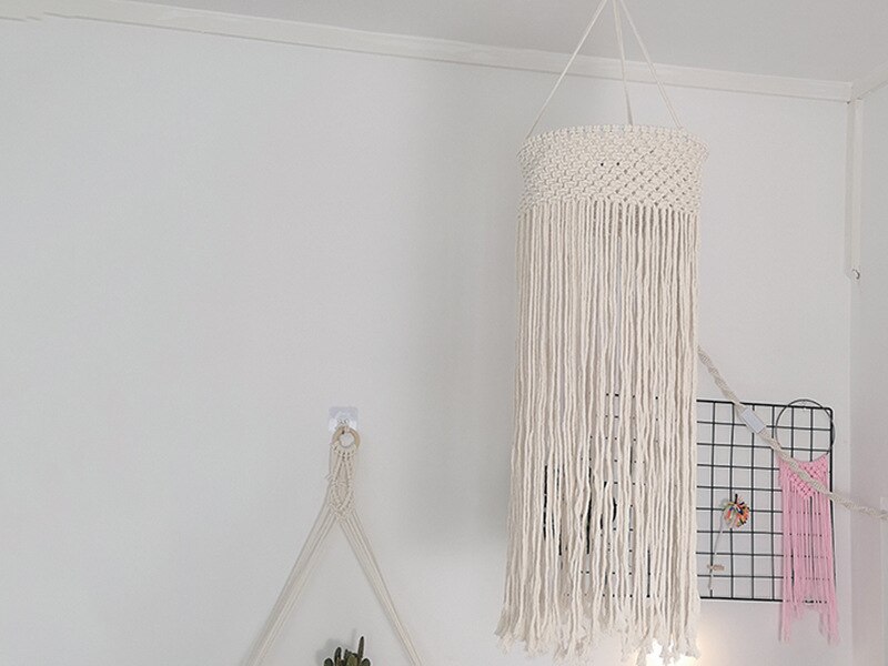 30 x 70cm handgjorda makrame-fransade lampskärmar takljusskärm som passar för vardagsrum, sovrum och badrum med lykthänge