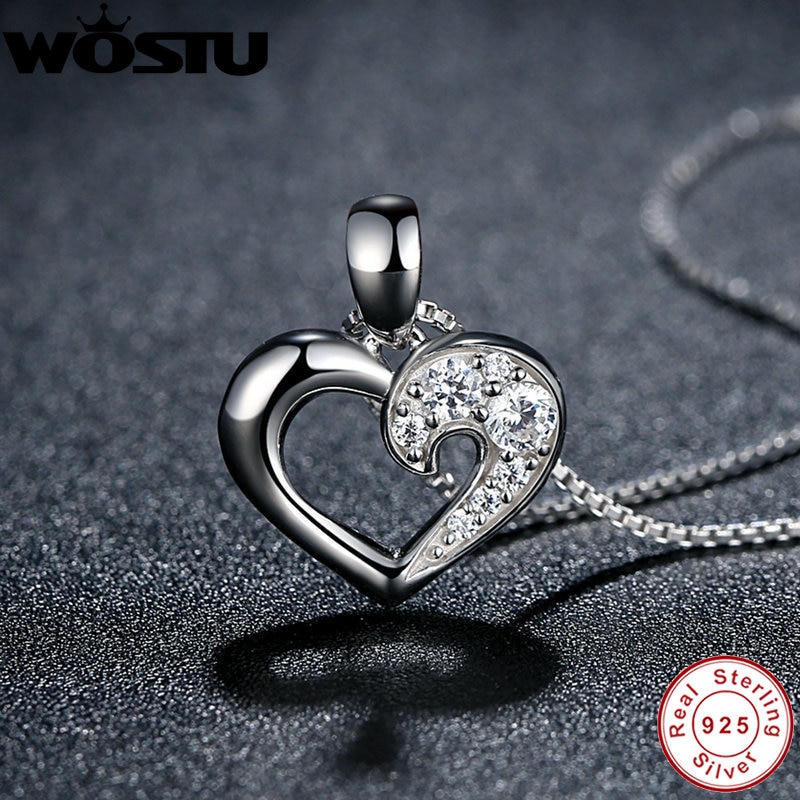 925 Sterling Silver Our Hearts & Love Pendant Necklaces Clear CZ for Women Girls Jewelry Birthday CQN028