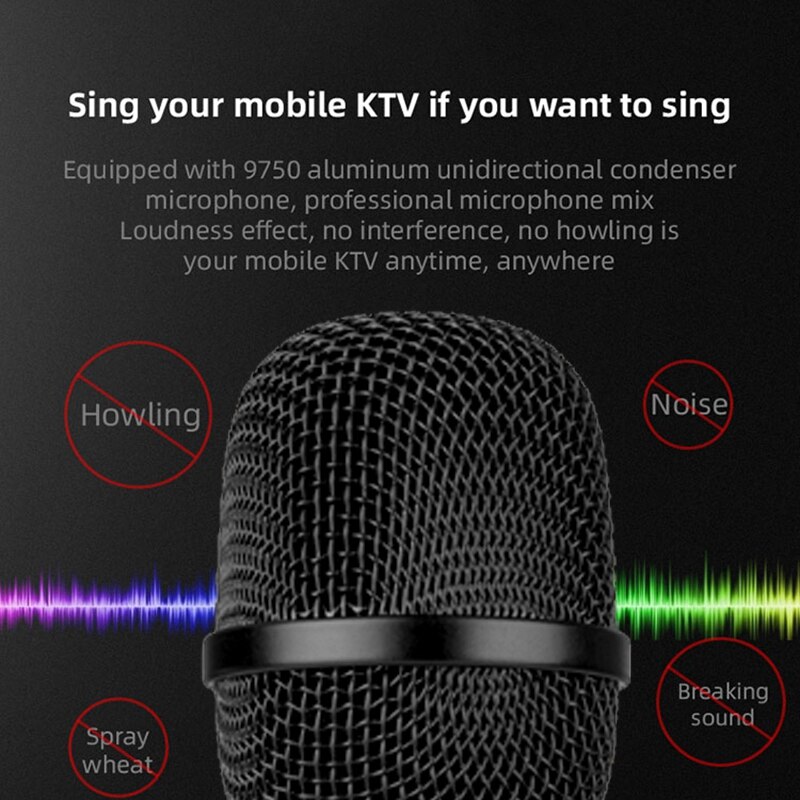 Wireless Microphone Dual Speaker Condenser Bluetooth Karaoke Speaker Microphone for Karaoke/Singing/Church/Speech Black