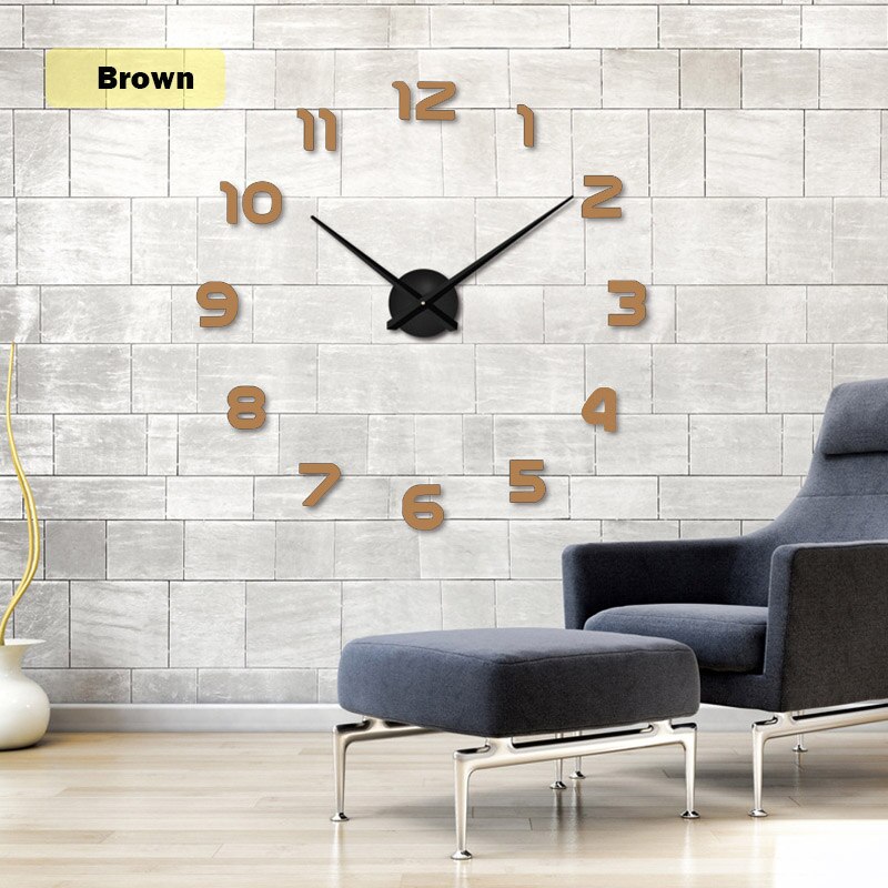 moderne 3D DIY Wanduhr Acryl Spiegel Wand Aufkleber Uhr Hause schmücken Uhren Metall Zifferblatt Mit Stumm Bewegung uhr: chocolate / 47 inch