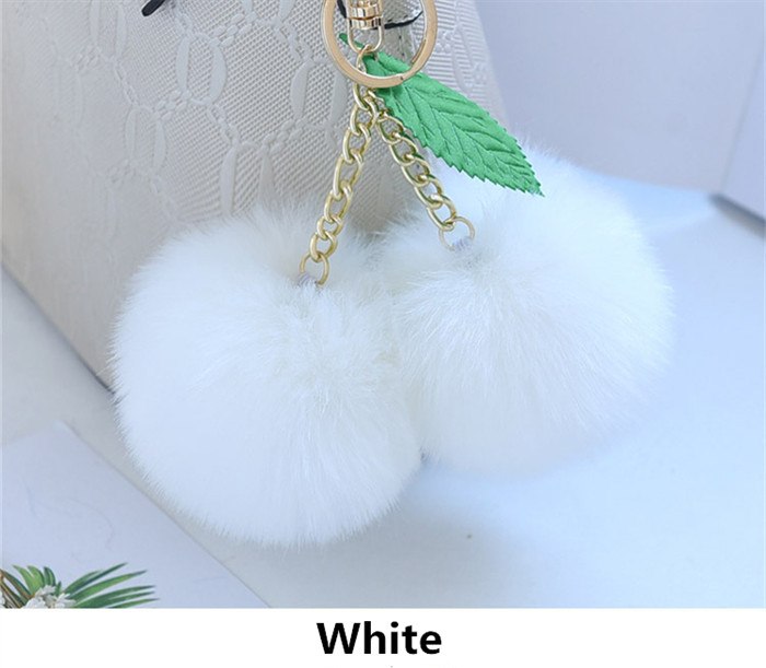 Leuke Pluizige Faux Konijnenbont Bal Pompom Sleutelhanger Cherry Gold Sleutelhanger Pom Pom Sleutelhanger Bag Charms Wedding trinket: White