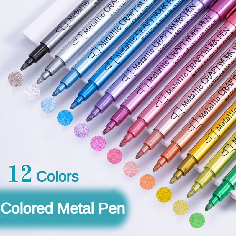 12 Kleuren Metallic Marker Pen Hars Tekenpen Acrylverf Diy Highlights Permanente Marker Diy Card Art Benodigdheden Briefpapier