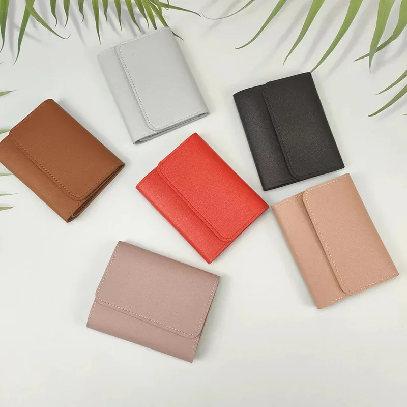 Carteras bonitas para mujer, pequeño bolso con cerrojo multitarjeta, Mini bolsa a la , Simple, tres pliegues, Clip corto, cartera portátil para mujer, monederos