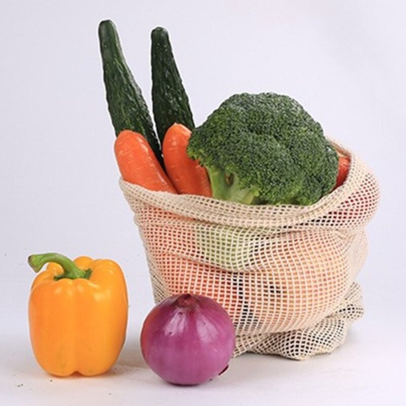 Populaire katoenen fruit- en groente-opbergzak met trekkoord, herbruikbare keukennetzak, wasbaar
