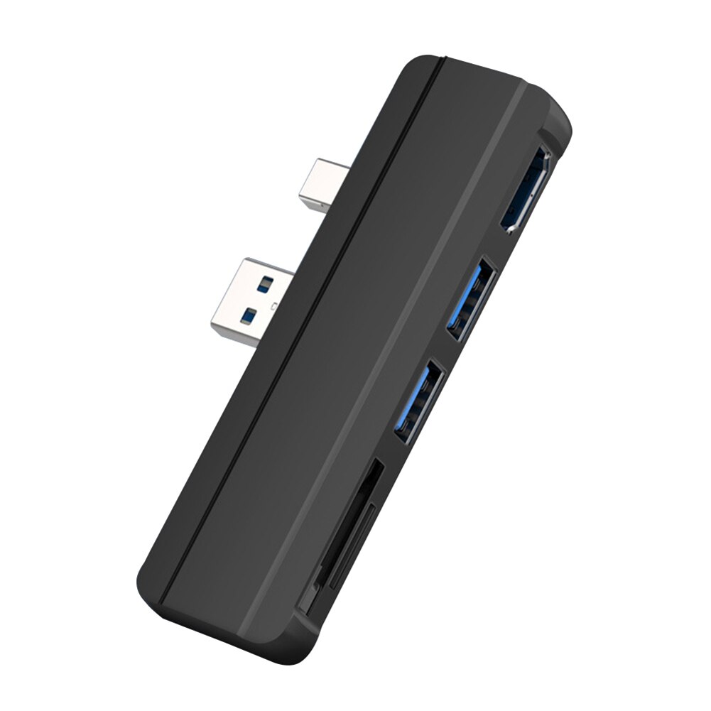 Hub USB 5 en 1 para Surface Pro 6/ Pro 5/ Pro 4 con 4K HDMI, compatible con 5 puertos USB 3,0, adaptador de lector de ranura para tarjeta de memoria: Negro