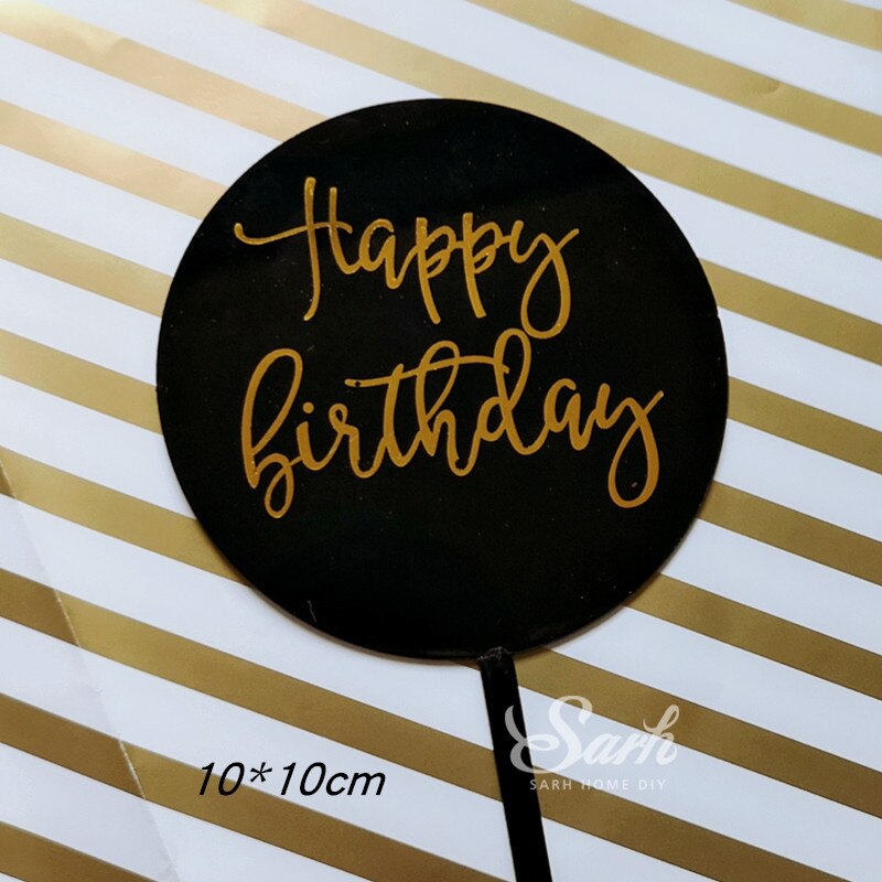 Sekskant runde kage toppers guld tillykke med fødselsdagen dekoration til festforsyninger ins stil nordic bling dejlige: Sort runde