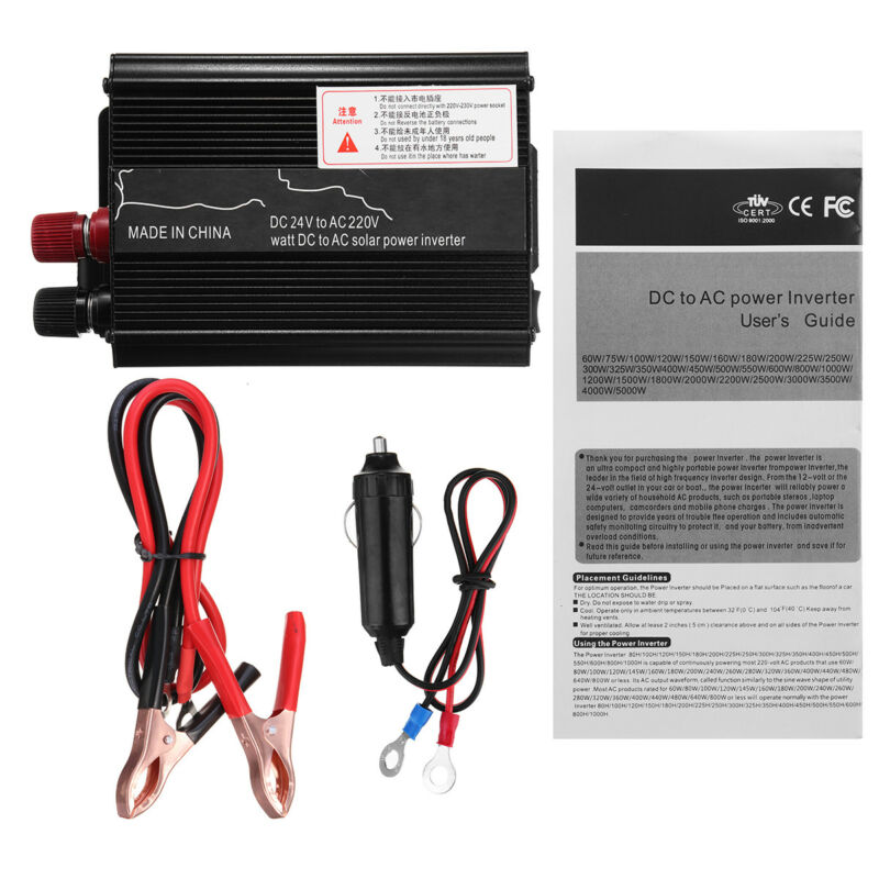 Onduleur modifié  to 3000w voitures énergie solaire 12/24v sinus 110/220v convertisseur d'onde (avec fil de pince + fil d'allume-cigare)