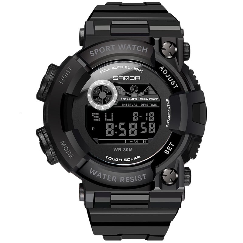 SANDA Horloges Mannen 30M Waterdichte Elektronische LED Digitale Horloge Mannen Outdoor Heren Sport Pols Horloges Stopwatch Relojes Hombre: BlackBlack