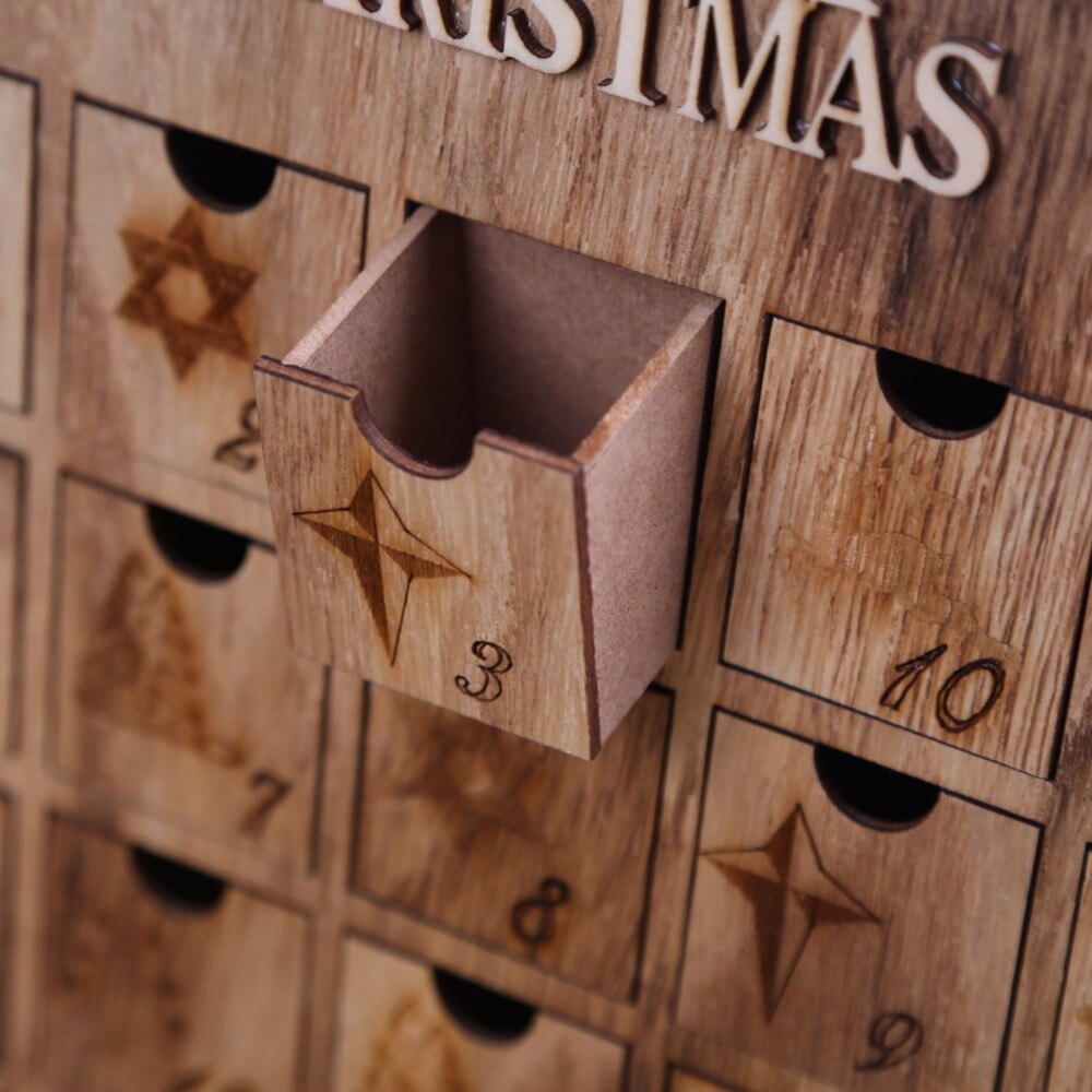 Christmas wooden table decoration advent calendar house with 24 drawers in country style for parents to fill candies for kids