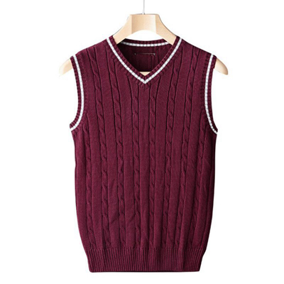 PEVSN Winter Herren Westen Ärmelloses Strick Warme Westen Casual Männer Nehmen V-ausschnitt Pullover Uniform Pullover Westen Herren Kleidung: Wine Red / L