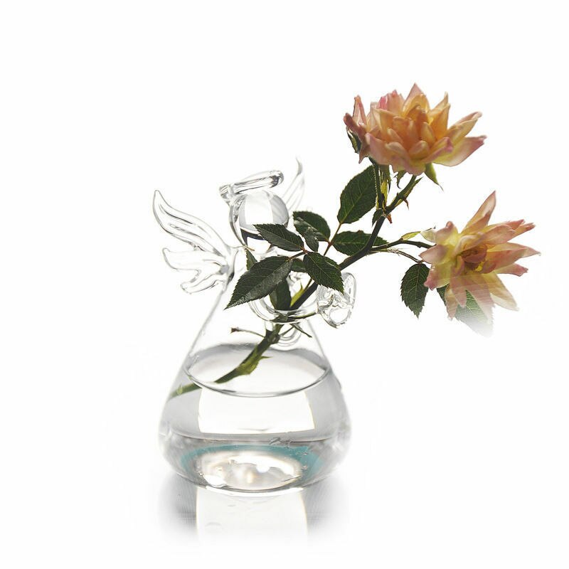 Jarrones transparentes con forma de Ángel de cristal, florero colgante para planta con flor, decoración para hogar, oficina y boda, 1 Uds.