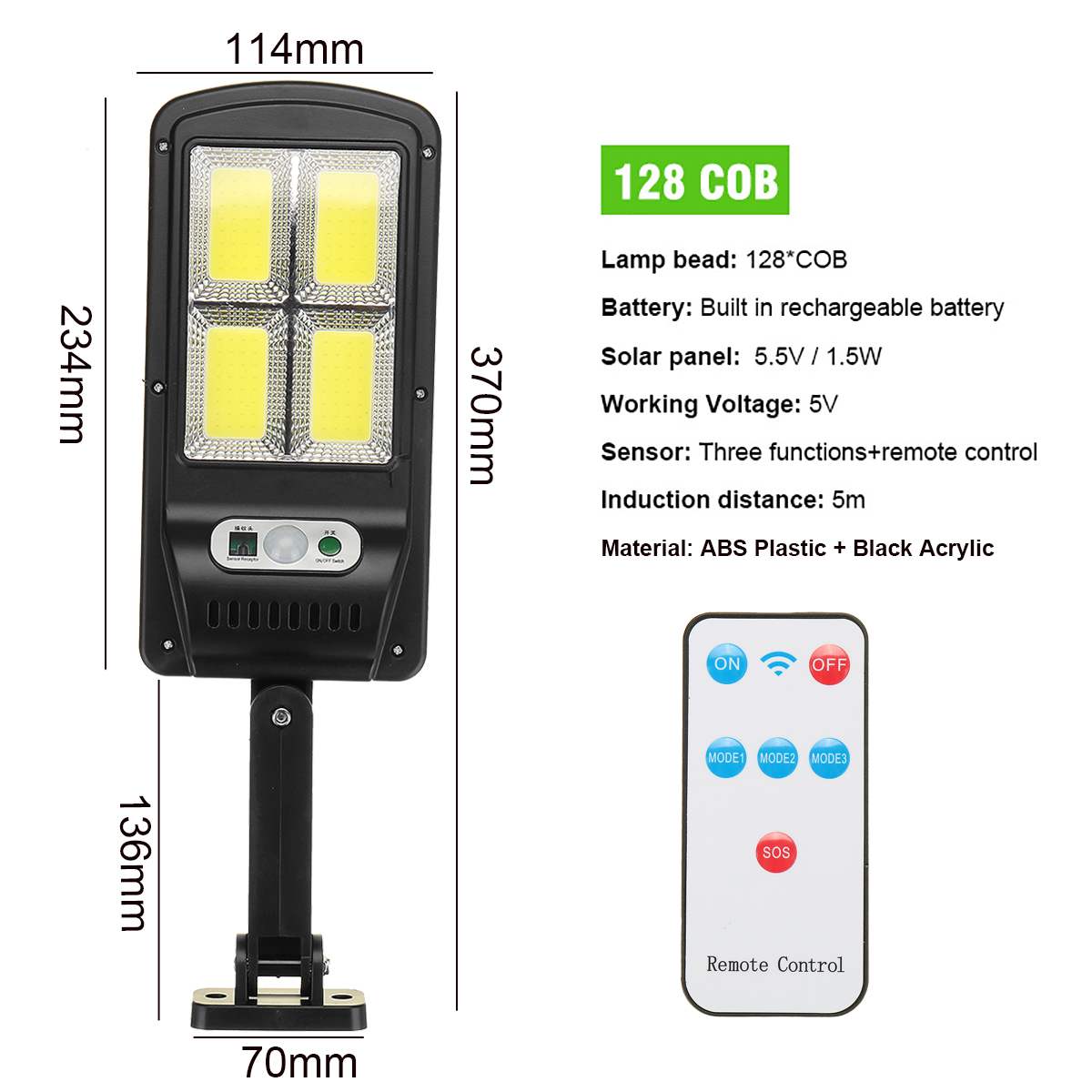 1000W LED Solar Straße Licht 128COB Outdoor Wand Lampe Sicherheit Beleuchtung Wasserdicht PIR Motion Sensor Fernbedienung Straße Licht