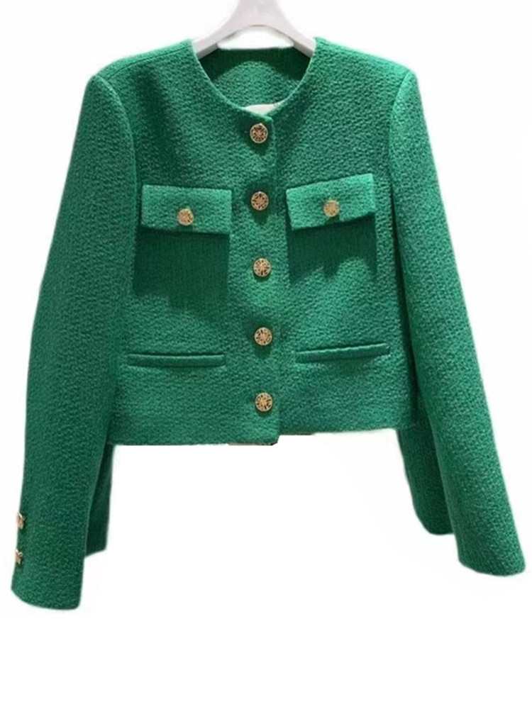 Smthma koreansk chic kvinnlig tweed basjacka kappa damkläder catwalk-stil ylle ytterkläder
