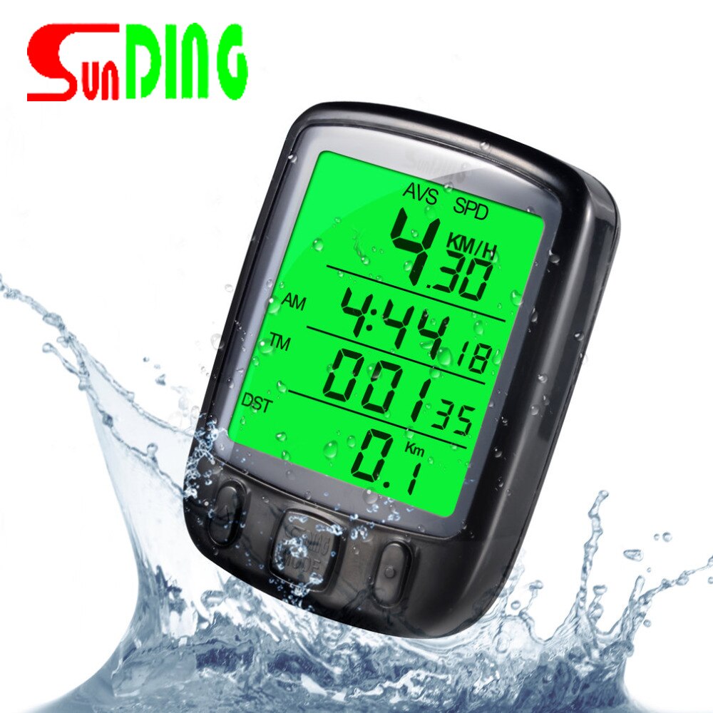 Sunding Sd 563B Waterdichte Fiets Computer Lcd Display Cycling Bike Kilometerstand Snelheidsmeter Groene Achtergrondverlichting