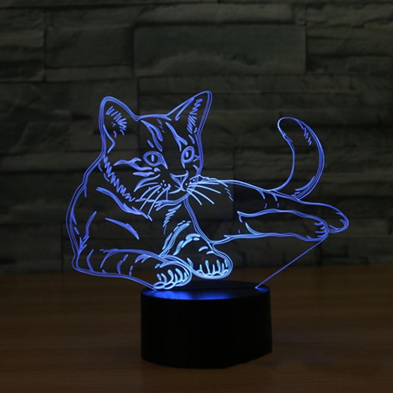 3D LED Nachtlampje Alert Kat met 7 Kleuren Licht voor Thuis Decoratie Lamp Verbazingwekkende Visualisatie Illusion