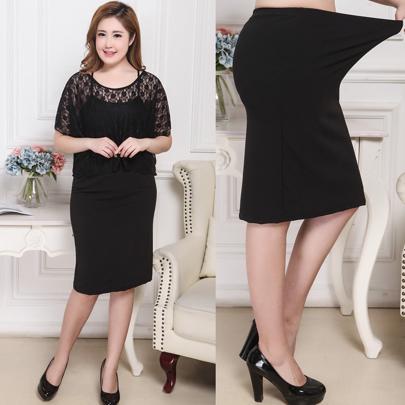 XL-8XL de talla grande de las mujeres Faldas de verano Casual negro talla grande de oficina señoras falda de trabajo Faldas 6XL 7XL elástico OL falda ropa