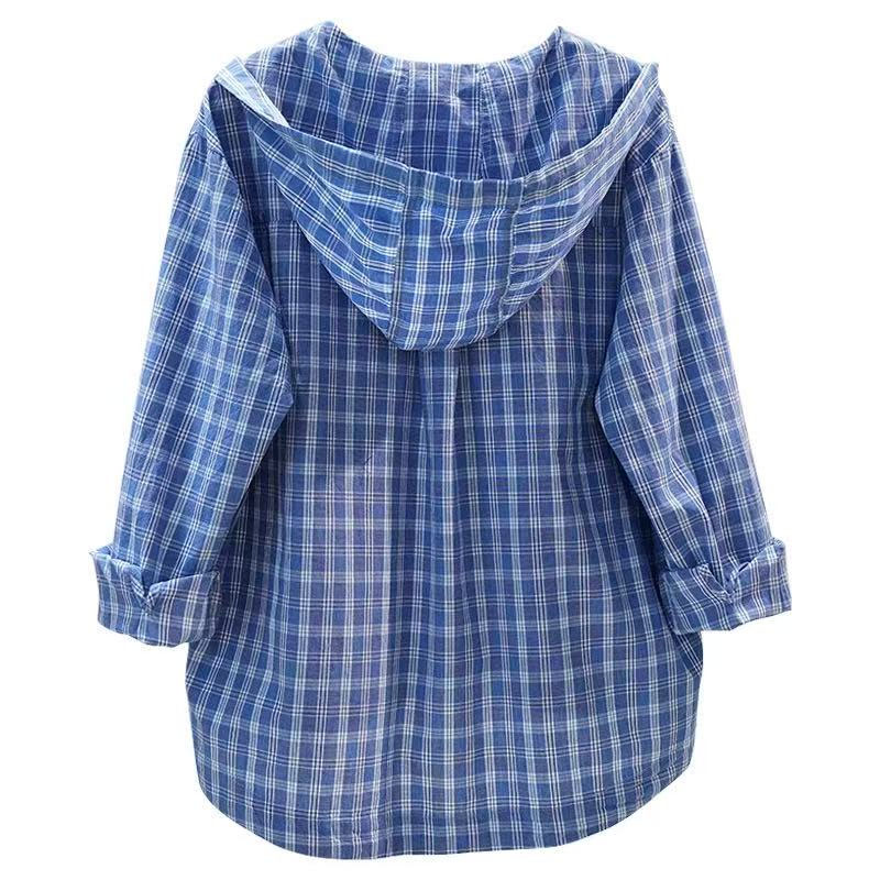 Spring Summer Women's Casual Loose Office Blouse plus Size 4XL Hooded Top Female Workwear Casual Shirt Lady Style KE8053