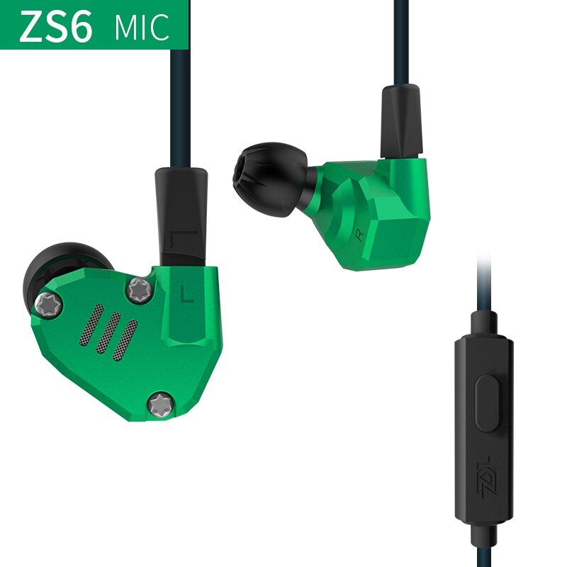 KZ ZS6 2DD+2BA Hybrid In Ear Earphone HIFI DJ Monito Running Sport Earphone Earplug Headset Earbud KZ ZS6 ZS10 ZS5 AS10 ES4: green with mic