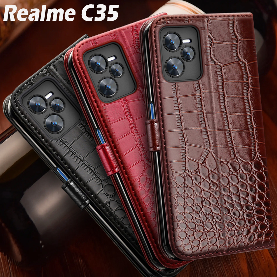 Realme  c35 hoesje rmx 3511 magnetische portemonnee flip leren boekhoesje voor oppo realme  c35 telefoonhoesje  c 35 realmec 35 cover etui kaart