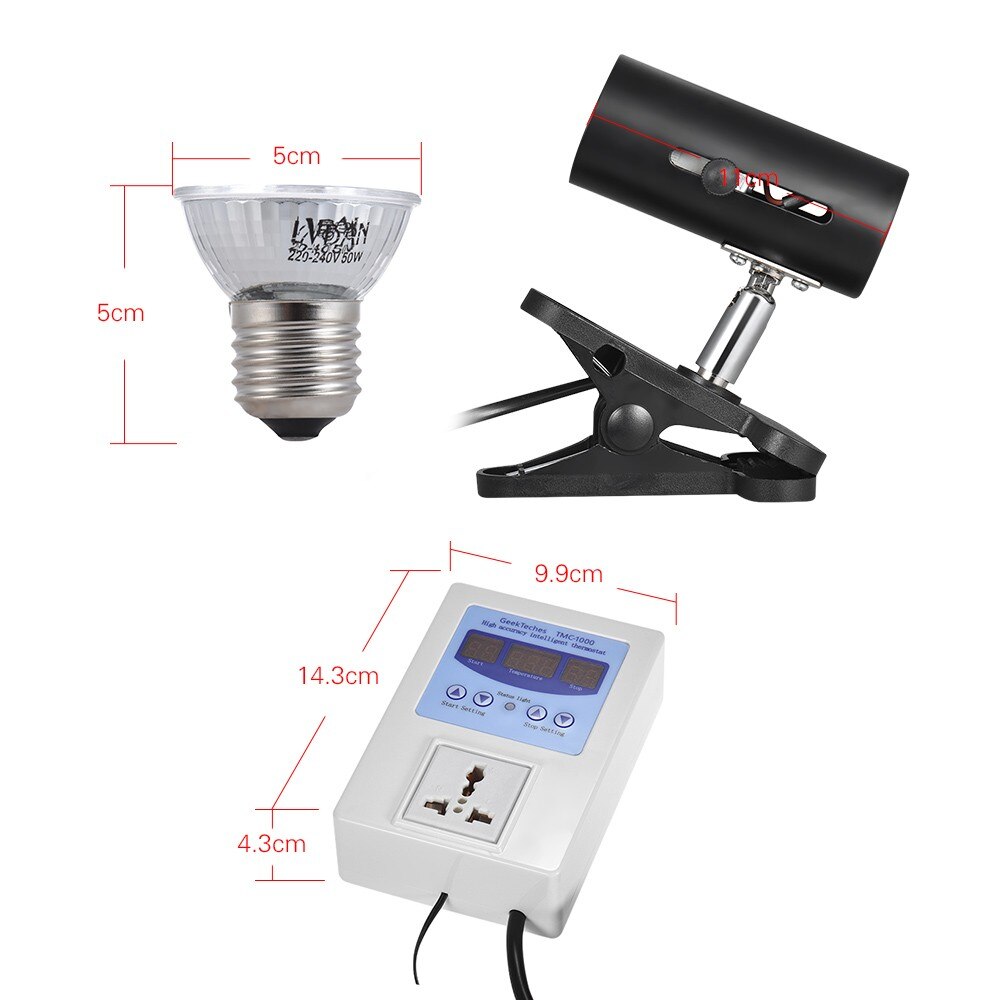 Juego de 3 unids/set de bombilla, soporte y controlador de temperatura, termostato inteligente para tortugas, Reptiles y terrario, 50W