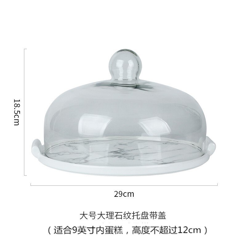 Style européen gâteau plat verre céramique exposition plateau cache-poussière essai plaque décoration créative Dessert Table décoration:  Large Size  Stone Pattern Dual Handle Ceramic Dish   Glass Cover
