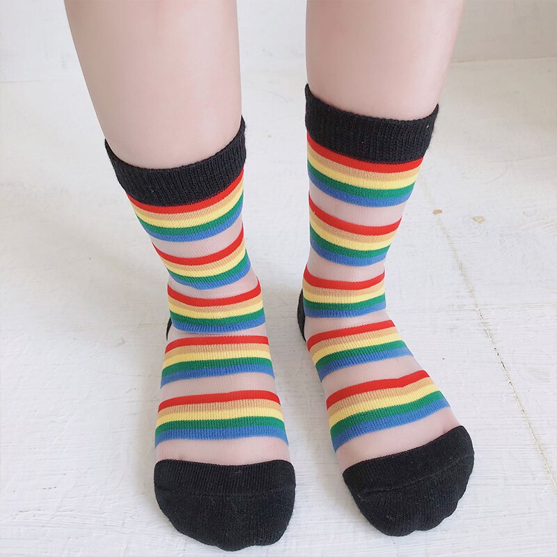 rainbow socks children's Short cotton Soft baby summer socks for girls boys Breathable thin 1-8 years kids Crystal socks