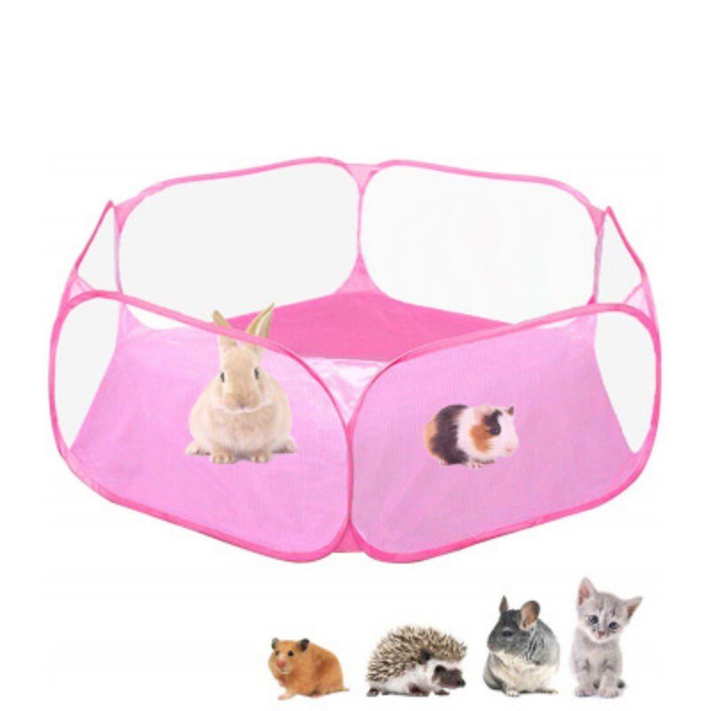 Portable Small Animals Exercise Fence Fordable Rabbits Hamster Cage Tent Play Fence Small Animals Playpen: Pink