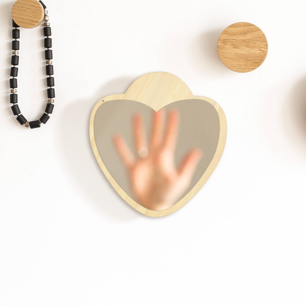 Heart Shaped Acrylic Wall Mirror with Wooden Back Girl Room Decoration Make-up Wall Mirror Valentines Day For Her