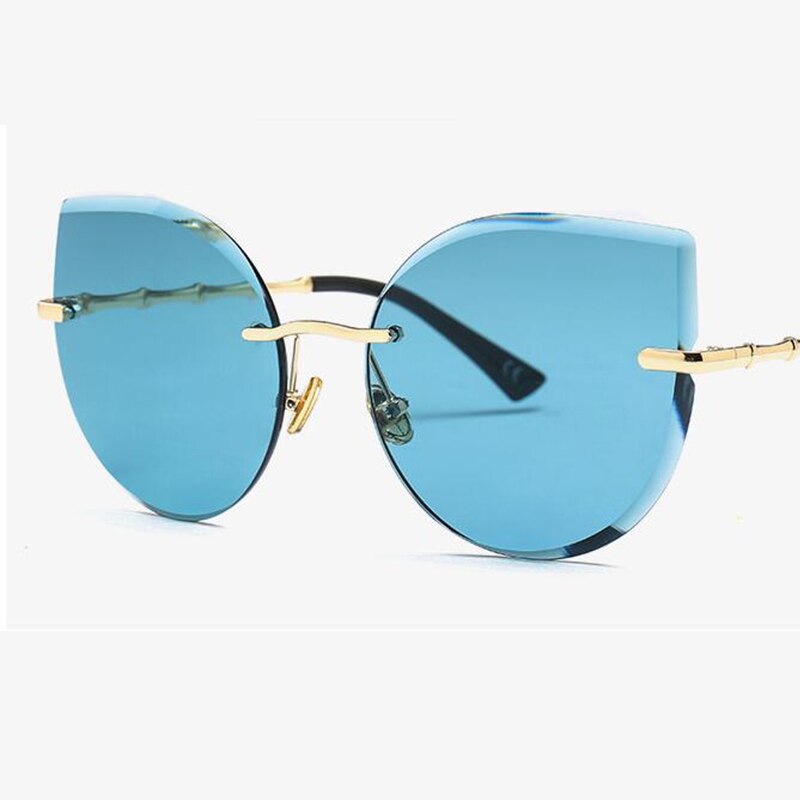 Gafas de sol de gran tamaño sin marco para mujer gafas de sol tipo ojo de gato aleación patas de cristal lentes de lujo de grandes sombras