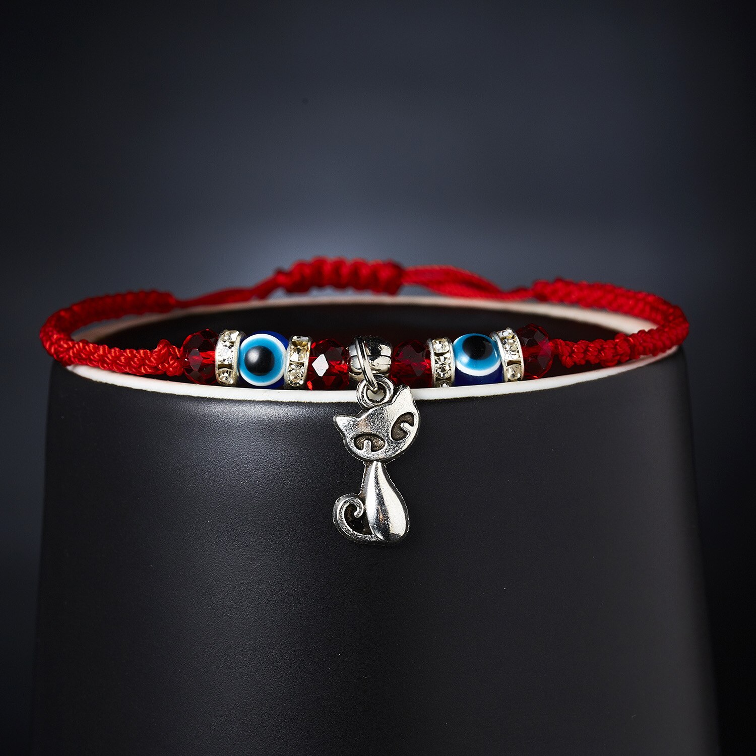 Kreative neue hand-woven glück red string armband für damen und männer mit blauen augen runde perlen armband schmuck: 10
