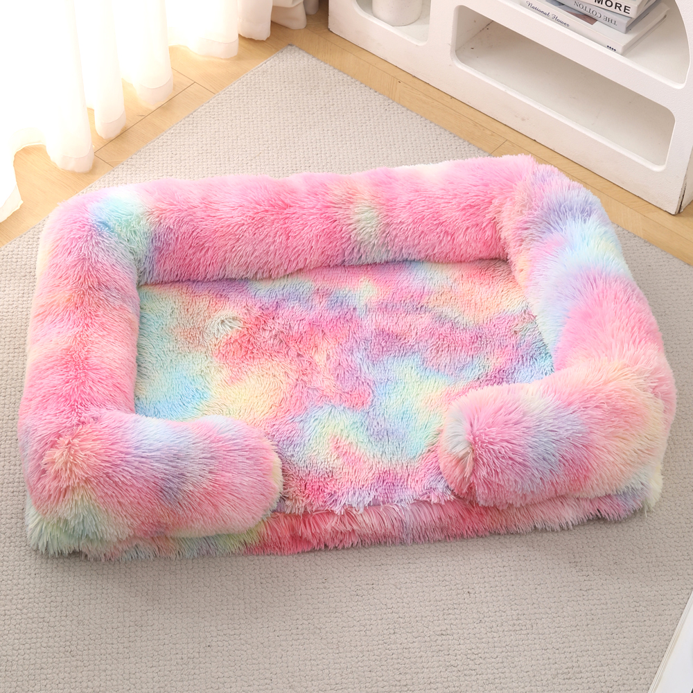 Winter Thickened Washable Removable Plush Fluffy Pet Bed for Large Medium Dogs Cats, Rectangular & Square Dog Bed Mat Cushion: M / black