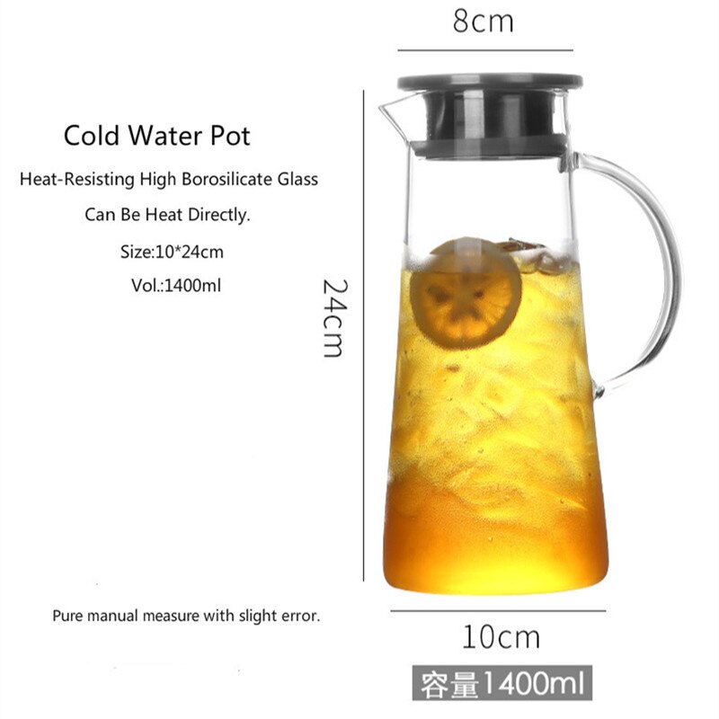 Household Cold Water Pot Heat-resiting Glass Utensil Coffee Flower Tea Juice Pot Drinks Jug 1400ml Pitcher Tanks Container