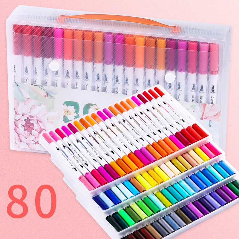 12/18/24/36/48/72/100 Uds. Colores FineLiner dibujo pintura acuarela arte rotuladores doble punta pincel suministros escolares: 80 Colors