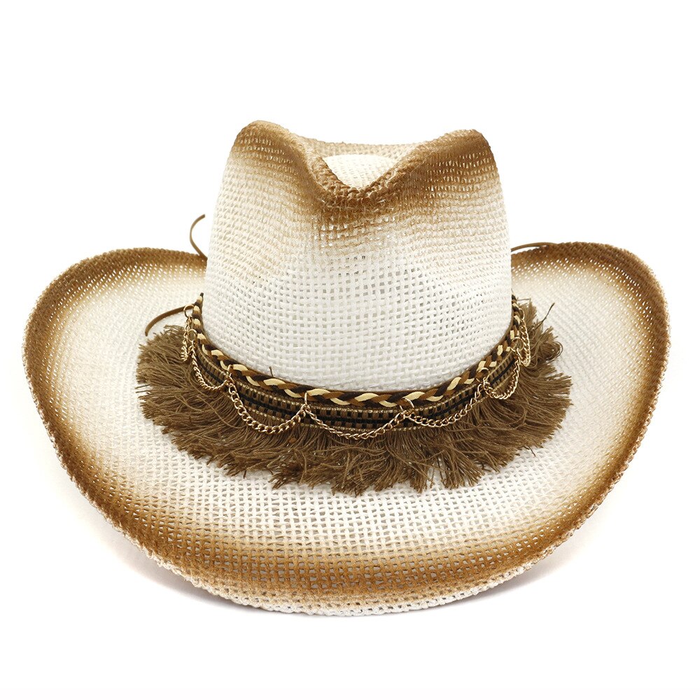 Frühling Sommer Wilde Herren Stroh Hüte Männer der Frau der Westlichen Cowboy-Hut Sonnenhut Großen Strand hut: WHITE