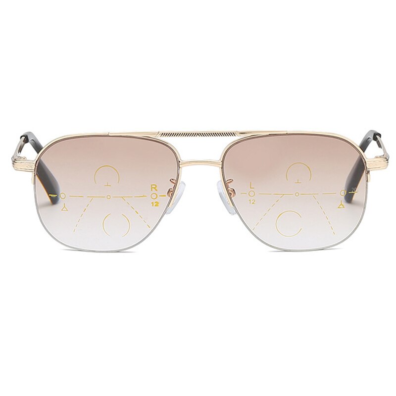 Men Women Multifocal Sun Reading Glasses Progressive Gradient Tinted Presbyopic Glasses +1.0 1.5 2.5 Anti Blue Ray Uv Driving: +400 / Gold
