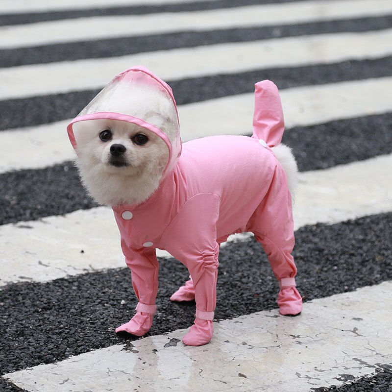 All-inclusive Small Dog RainCoat Summer Dog Clothes Puppy Waterproof Hooded Rain Coat Boots Ropa Perro Chihuahua Pet Clothes: Pink / S 1.5-2.5kg