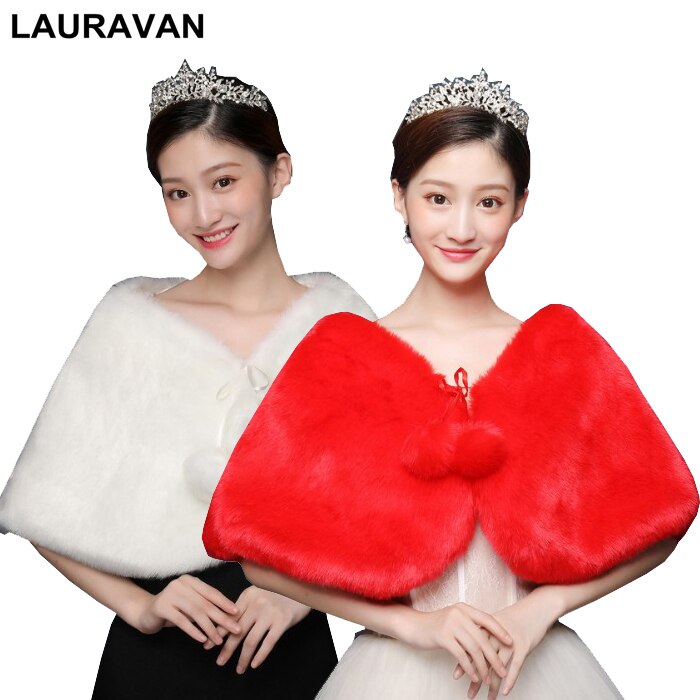 Red Ivory Wedding Girls Faux Fur Bolero Shrug Jacket Cloak Princess Dress Cape Outwear Bridesmaid Wedding Dress Coat Wrap