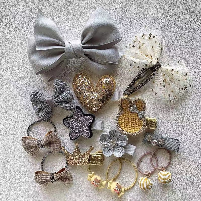 8/15 stuks baby haarspeldjes strikken kroon elastische haarbanden kinderen rubberen band kinderen haarspeld haarspeldjes baby meisjes haaraccessoires: 15 stuks grijs 1