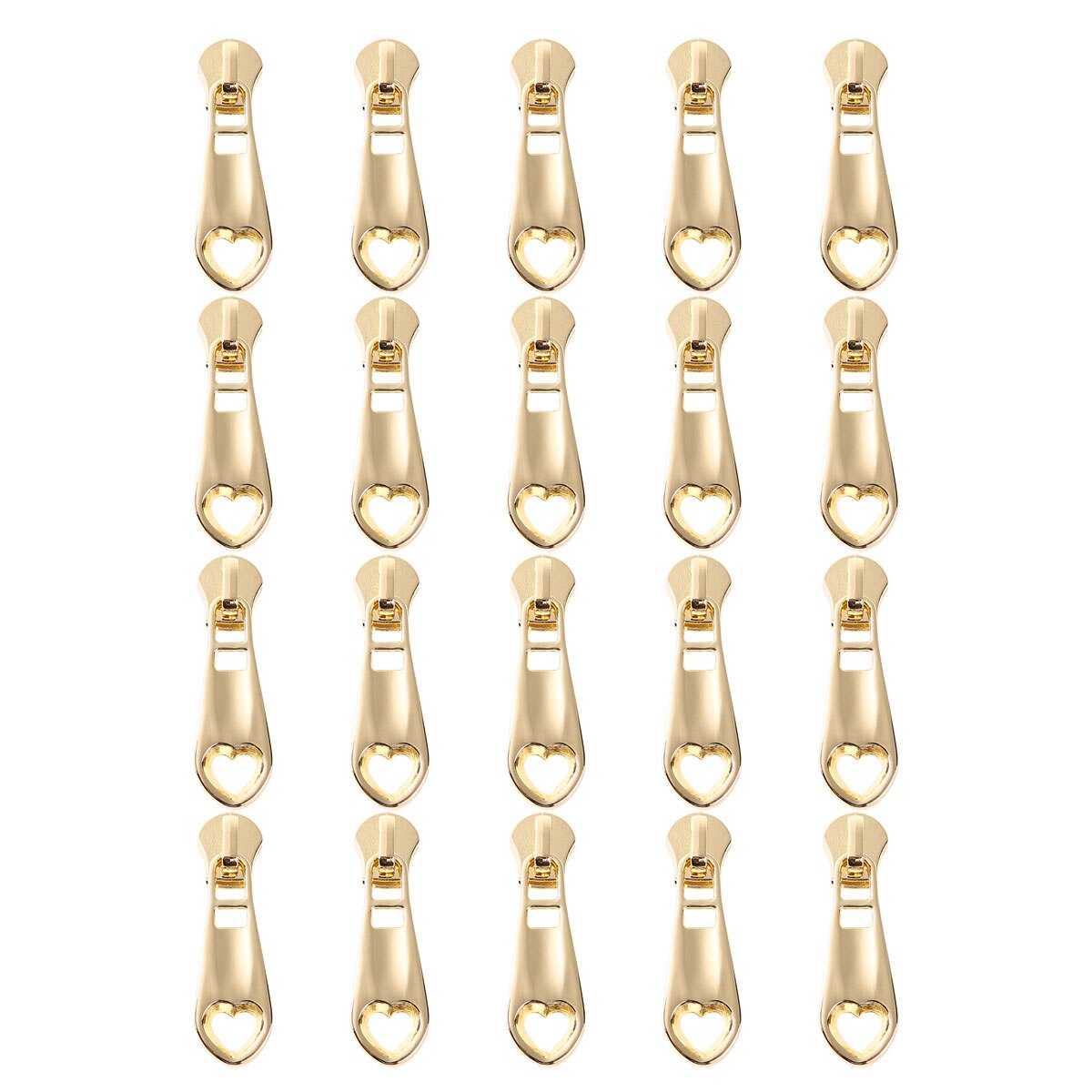 Ensemble de tirettes de fermeture éclair en métal 20 #5 en forme de fleur/cœur, tirettes de fermeture éclair décoratives, artisanat pour la réparation de vêtements de sacs de bagages à faire soi-même: Gold Heart