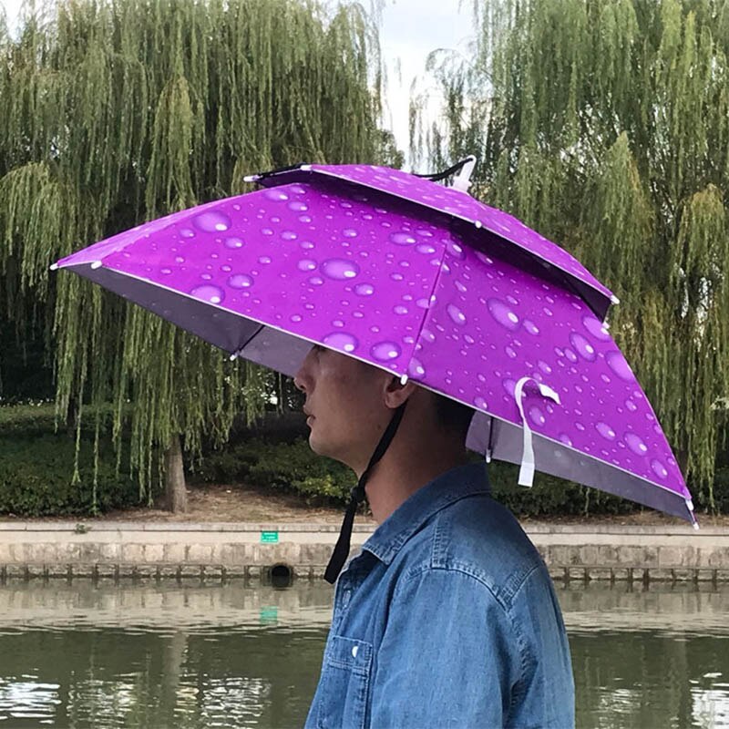 Portable Fishing Hats Double Folding Rainy Umbrella Anti-UV Rainproof Sun Protection Fishing Cap Umbrellas YS014