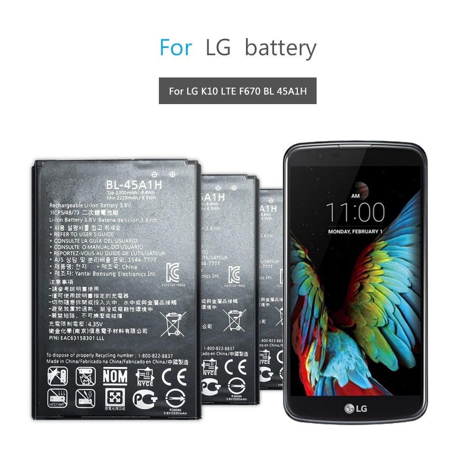 2300mAh BL-45A1H Replacement Battery For LG K10 LTE K425 K428 MS428 K430DSF K430DSY F670L F670K F670S F670 Q10 K420N K10