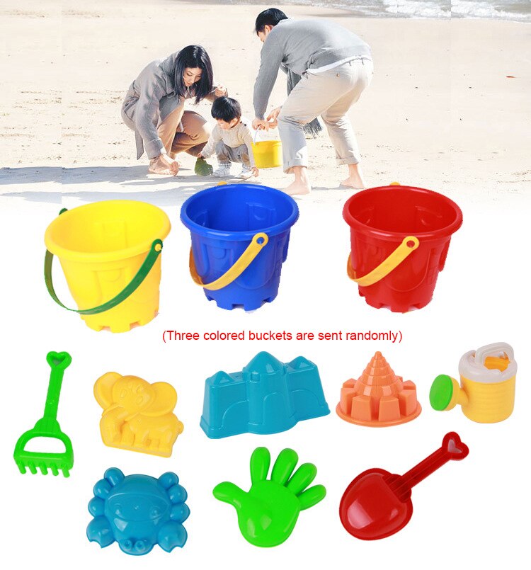 Juguetes de playa grandes para niños, Cubo de Playa Grande, juego de 7 piezas con pala, rastrillo, juguetes de playa de plástico, suministros de juego para padres e hijos