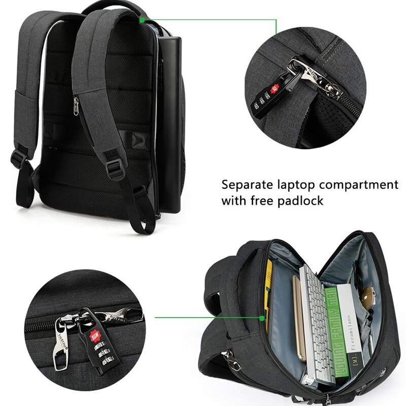 Mochila para ordenador portátil Tigernu 15,6 para hombre, mochilas con carga USB para hombre, mochila escolar antisalpicaduras delgada, mochilas para niños, masculina