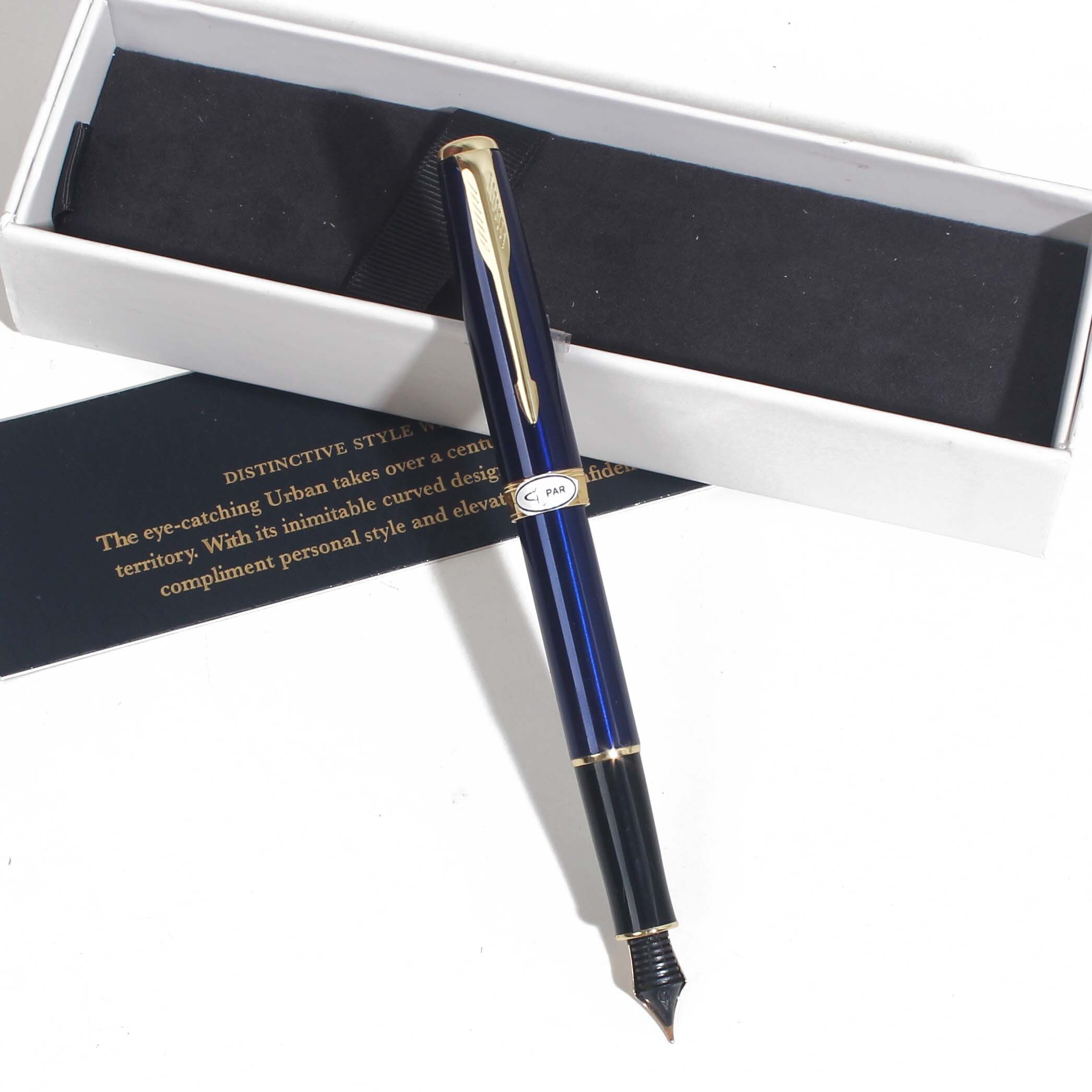 Sonneting Fountain pen metal office school pen Classic gold black gold clip pen with box black pen: BlueGoldWithBox