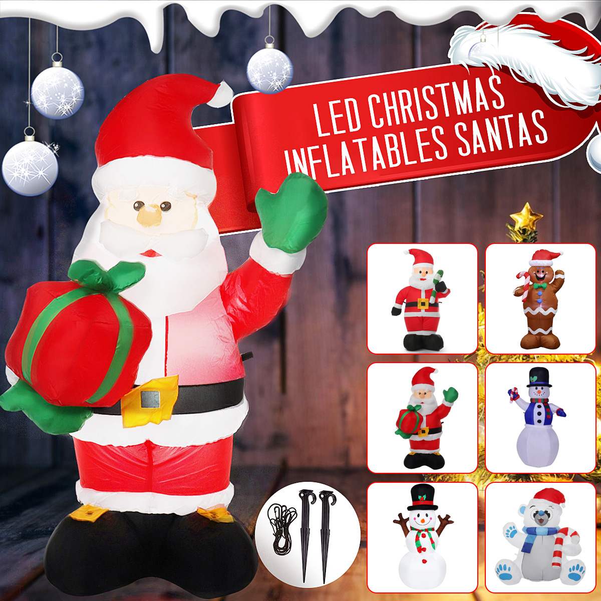 Santa Claus Christmas Inflatable LED Light Up Outdoor Garden Decoration Snowman Inflatable Gingerbread Man Inflatable Model Toys