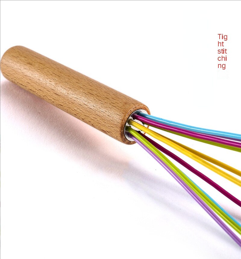 Wooden Handle Kitchen Silicone Whisk Easy To Clean Egg Beater Milk Frother Kitchen Utensil Kitchen Silicone Egg Beater Tool